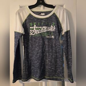 Womens Seattle Seahawks NFL Football White & Blue Long Sleeve Shirt Size Small